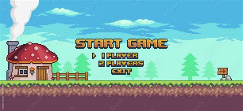 Pixel Art 8bit Game Home Screen Landscape Start Game Background Stock 벡터 Adobe Stock