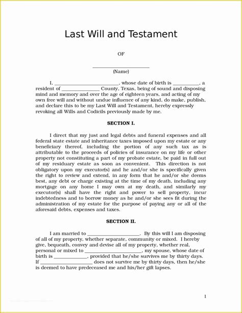 Last Will And Testament Texas Free Template Of Living Will Form