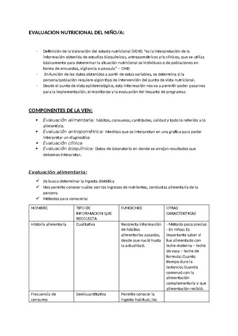 Evaluacion Nutricional DEL Niñoa EVALUACION NUTRICIONAL DEL NIÑO A