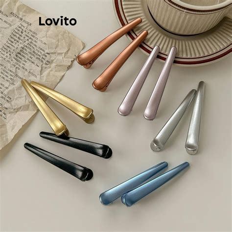 Lovito Casual Presilha De Cabelo Feminina De Metal Simples Galvanizada