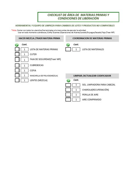 Checklist Herramental Polvos Pdf Equipo Equipo De Protección Personal