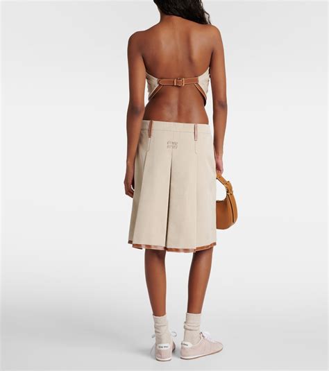 Leather Trimmed Jacquard Canvas Midi Skirt In Beige Miu Miu Mytheresa