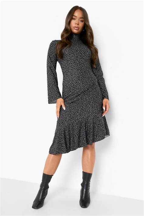 Polka Dot Frill Drop Hem Midi Dress Boohoo Au