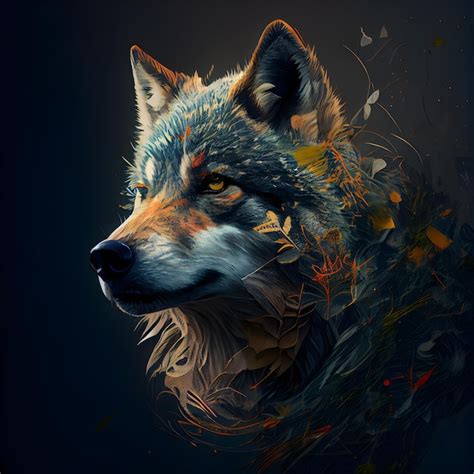 Pintura digital de un lobo en el bosque de otoño Ilustración sobre