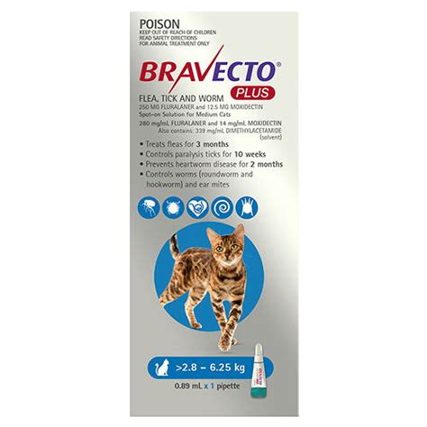 Bravecto Plus For Cats Flea Tick Heartworm Intestinal Parasites