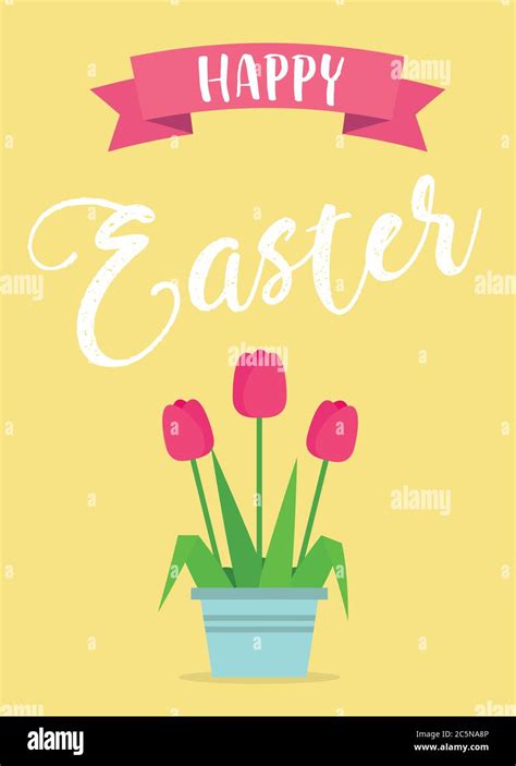 Happy Easter Vector Illustration In Flat Style With Lettering And