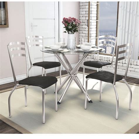 Conjunto De Mesa Tampo Vidro Volga 4 Cadeiras Portugal Crome