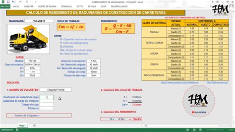 EXCEL Para Rendimiento De Maquinaria VOLQUETE HebMERMA YouTube