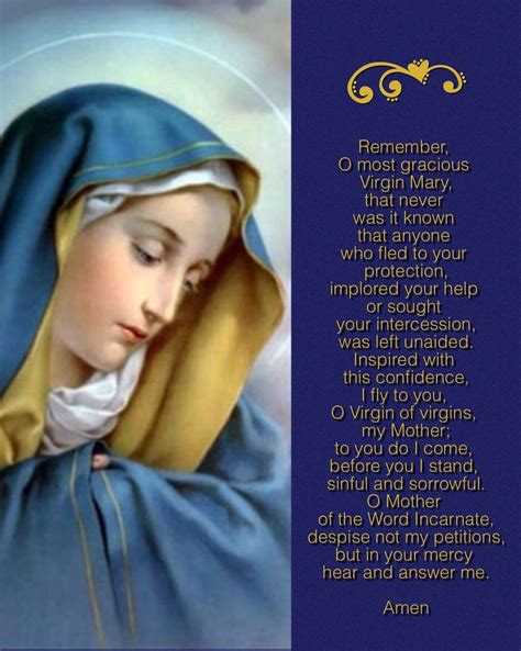 Remember O Most Gracious Virgin Mary Catholic Prayers Catholic Mother Blessed Mother