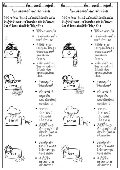 ใบงานปัจจัยในการดำรงชีวิต คุณครูแฮปปี้ Happy Teacher Store