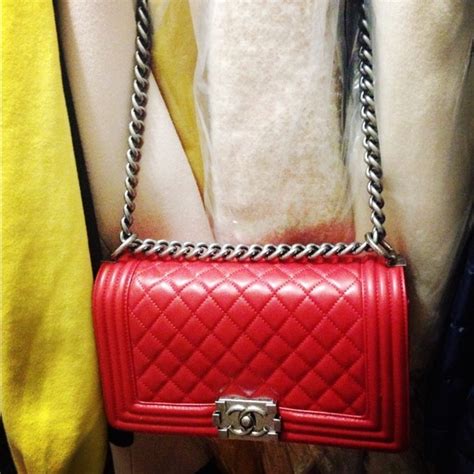 CHANEL Bags Authentic Le Boy Medium Quilted Red Calfbag Poshmark