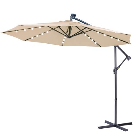 Unique Choice 10 Ft Solar Led Patio Offset Hanging Umbrella Outdoor Market Umbrella With 32 Led