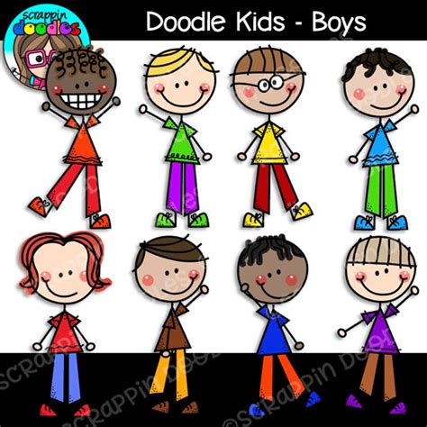 Doodle Kids Boys Clipart Scrappin Doodles Clipart Etsy