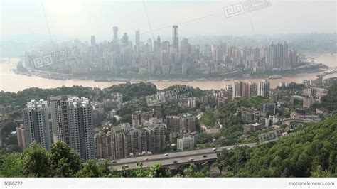 Chongqing Skyline Is Visible Behind Trees Stock video footage | 1686222