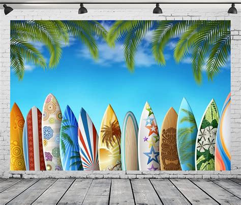 Amazon Corfoto X Ft Fabric Summer Beach Surfboard Palm Trees