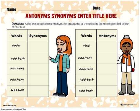 Simple Antonyms And Synonyms Worksheet Storyboard