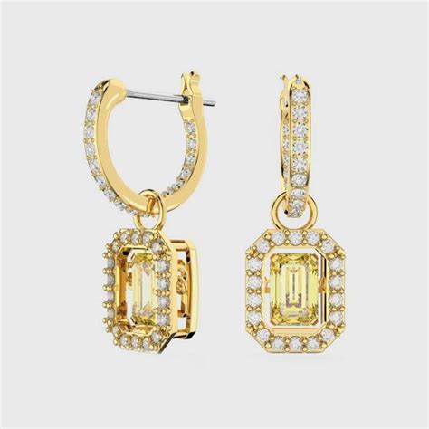 SWAROVSKI Millenia Drop Earrings Octagon Cut Yellow Gold Tone Plated