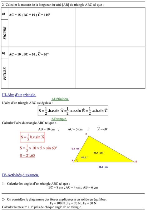 Relations Métriques Dans Le Triangle Cours De Maths En 1ère S