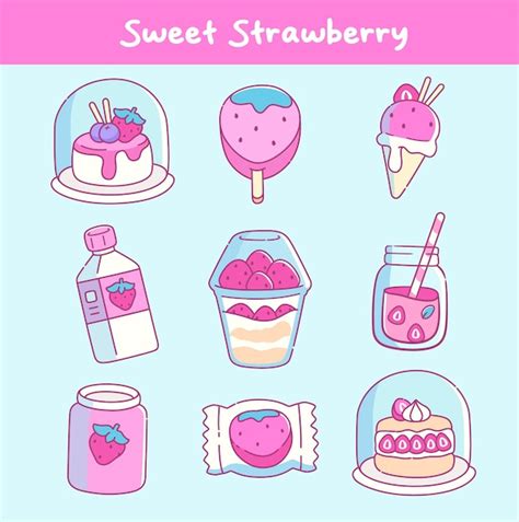 Premium Vector Kawaii Food Strawberry Dessert Sticker