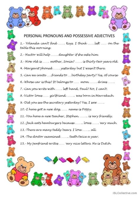 Personal Pronouns And Possessiv English Esl Worksheets Pdf Doc 20708