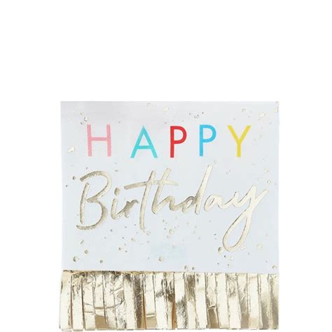 Mix It Up Happy Birthday Gold Fringe Paper Napkins 33cm 16pk