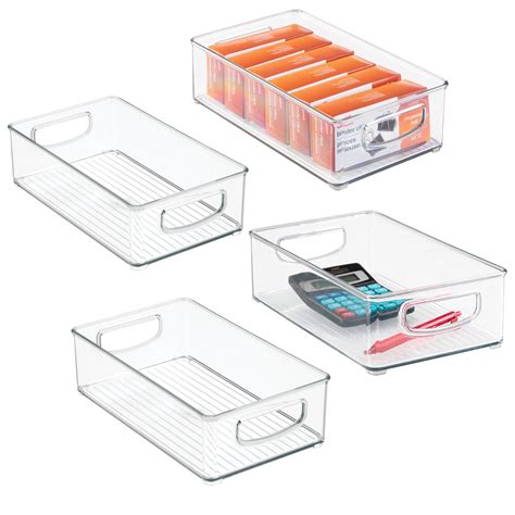 mDesign Plastic Storage Bin Box Container, Lid and Handles, 4 Pack ...