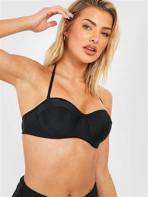 Boohoo Underwired Padded High Waist Bikini Set Black Uk