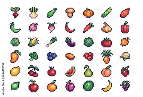 Stockvector Vegetables And Fruits Pixel Art Set Different Garden