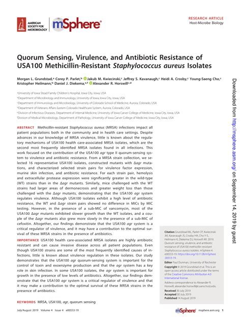 PDF Quorum Sensing Virulence And Antibiotic Resistance Of USA100