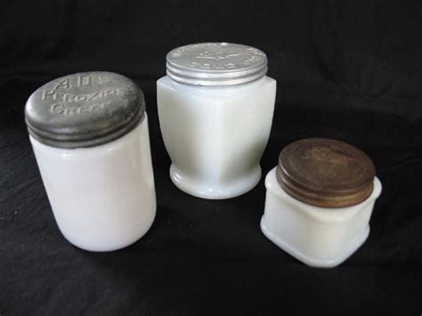 3 Vintage Cold Cream Jars Milk Glass