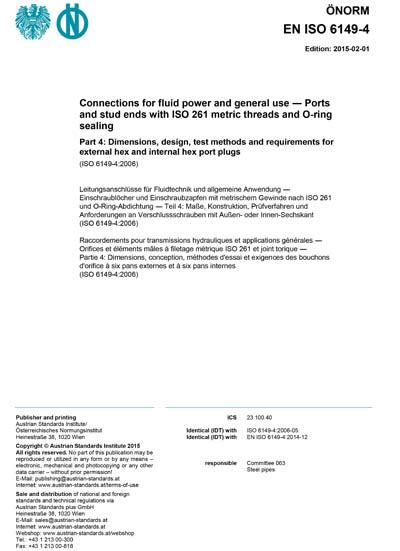 Onorm En Iso Connections For Fluid Power And General Use