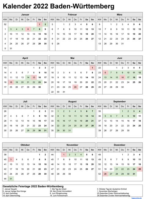 Kalender 2024 inkl. Ferien für Baden-Württemberg, Feiertage | pdf, xls ...