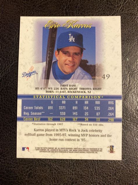 1998 Gold Label Eric Karros 49 Dodgers First Base EBay