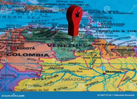 Punto De Anclaje Rojo En El Mapa De Venezuela Fondo De Viaje De