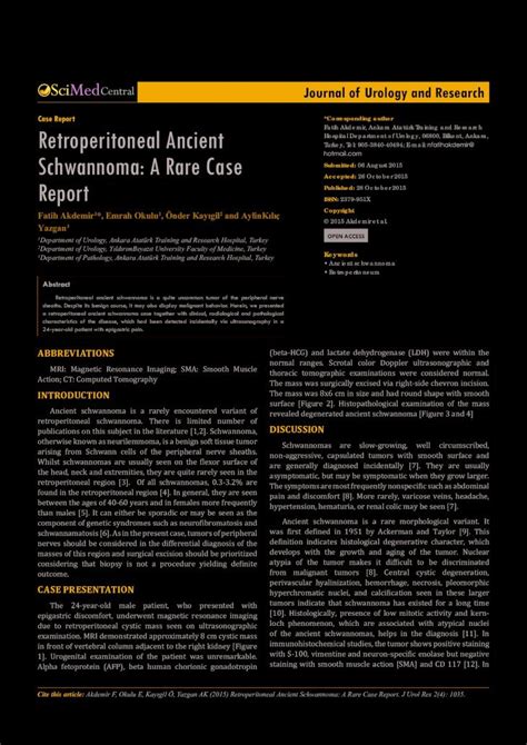 Pdf Retroperitoneal Ancient Schwannoma A Rare Case Retroperitoneal