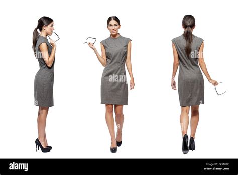 Businesswoman front, back, side view, isolated Stock Photo - Alamy