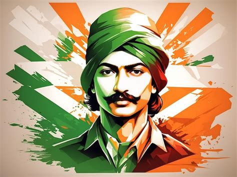 Tipografia De Shaheed Bhagat Singh Com Fundo Tricolor Abstrato Bandeira