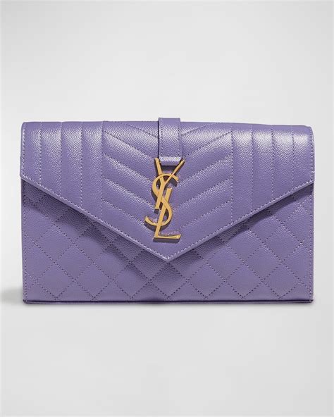 Saint Laurent Envelope Quilted Pebbled Leather Wallet On A Chain In