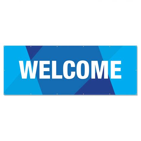 Welcome Geometric Blue Outdoor Vinyl Banner