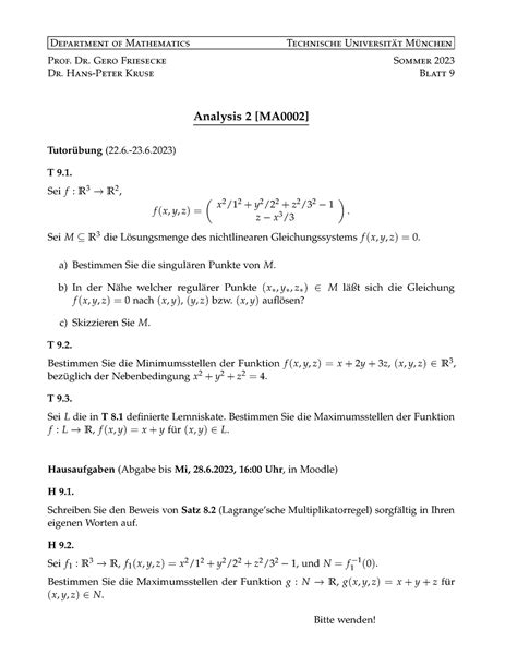 Blatt Analysis Department Of Mathematics Technische Universit T