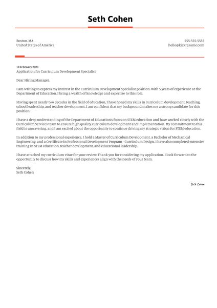 Curriculum Writer Cover Letter Example Kickresume