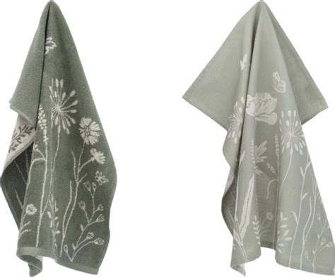 Luxe Keukendoek En Theedoek Wild Flowers Donker Groen Van Bunzlau