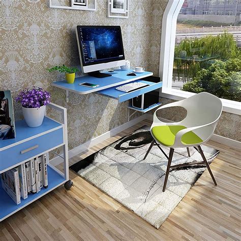 Wall-Mounted Table, Small Space Saving Study Table, Wooden Desktop + Keyboard Shelf + Host ...