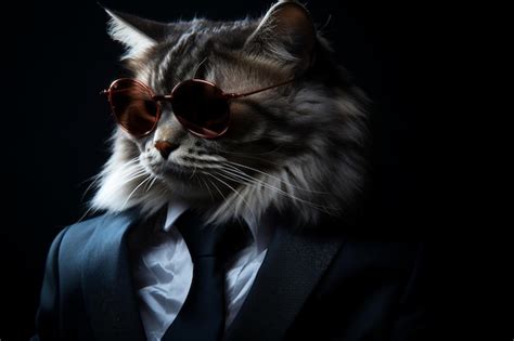 Premium Ai Image Cat In Suit And Sunglasses On Black Background