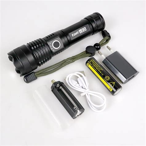 TaffLED Senter LED Flashlight USB Rechargeable XHP50 With 1x18650 EU