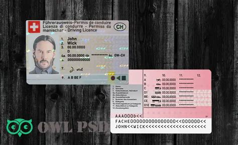 Owl Psd High Quality Fake Template Switzerland Driver License Template