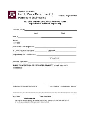 Fillable Online Pete 685 Variable Course Approval Form Pete 685