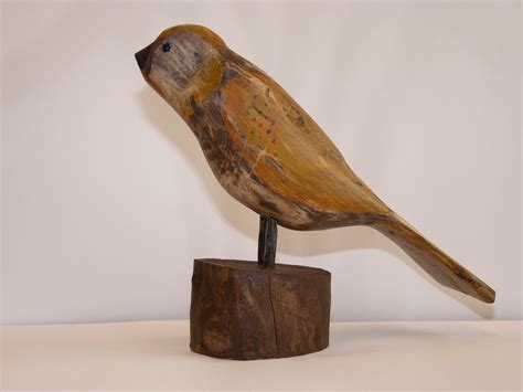 Wood Art Sculpture Folk Art Wooden Bird Carving Primitive