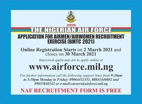 Nigerian Airforce Naf Recruitment Form Portal Naf Airmen And