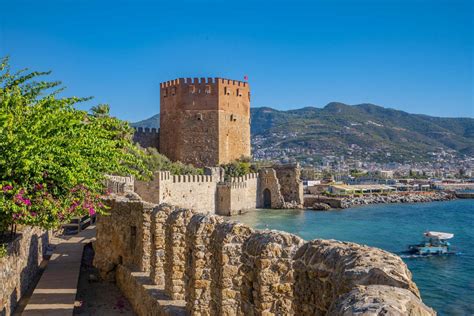 Alanya Antalya Aerial City With Castle And Sea Stock